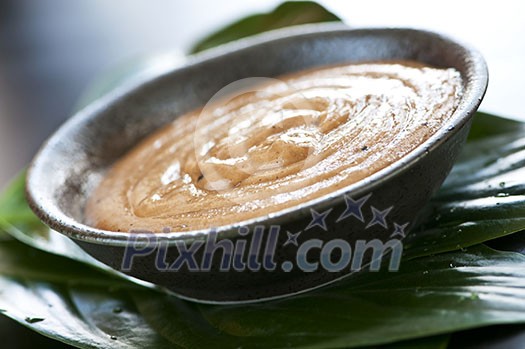 Natural body care green tea scrub closeup Natural body care green tea scrub closeup