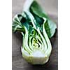 Close up of halved green bok choy vegetable greens