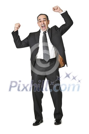 Triumphant businessman in a suit isolated on white background Triumphant businessman in a suit isolated on white background