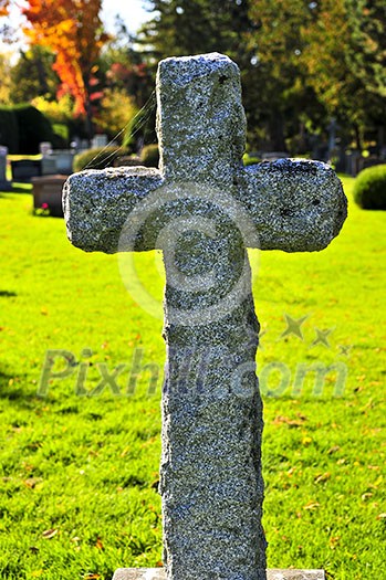 Bright graveyard lawn with ancient tombstone crosses Bright graveyard lawn with ancient tombstone crosses
