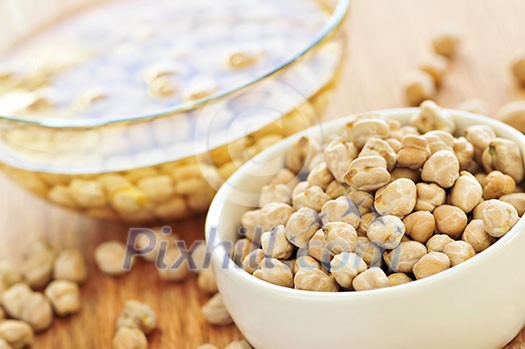 Chickpeas dried in a bowl and soaking in water Chickpeas dried in a bowl and soaking in water