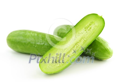Close up of green cucumbers isolated on white Close up of green cucumbers isolated on white