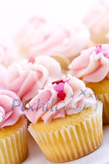 Lots of tasty cupcakes with icing and sprinkles Lots of tasty cupcakes with icing and sprinkles