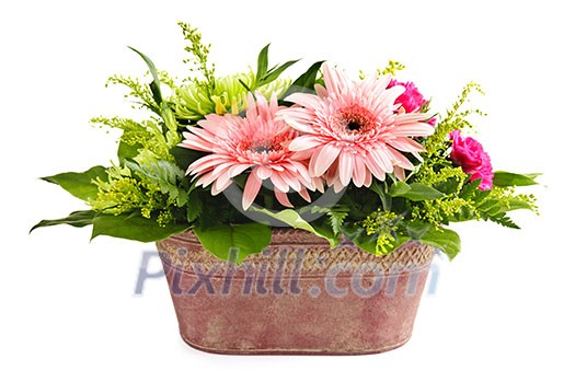 Isolated floral arrangement with gerbera and chrysanthemums