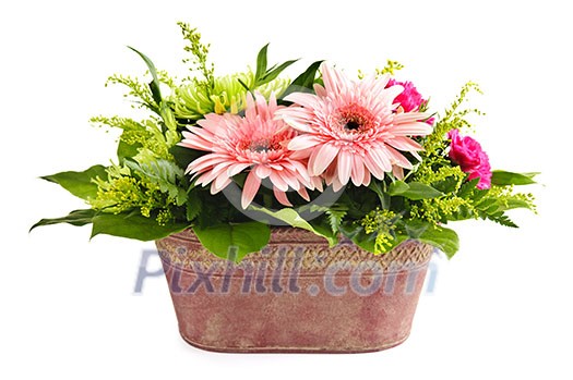 Isolated floral arrangement with gerbera and chrysanthemums Isolated floral arrangement with gerbera and chrysanthemums