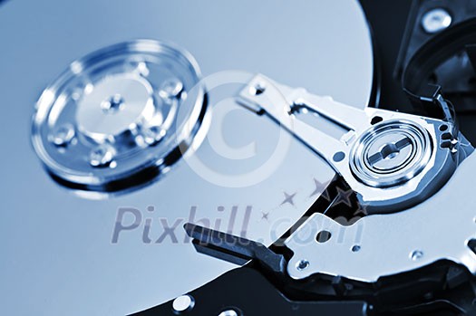 Closeup of hard disk drive internal components Closeup of hard disk drive internal components