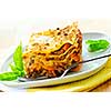 Serving of fresh baked lasagna on a plate