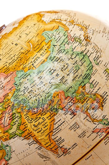 Part of a globe with map of Asia Part of a globe with map of Asia
