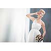 Gorgeous bride on her wedding day (color toned image; shallow DOF)