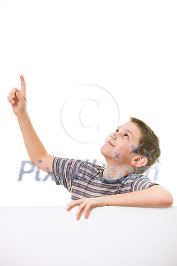 Cute little boy looking up towards blank/empty space (room for your graphics) Cute little boy looking up towards blank/empty space (room for your graphics)