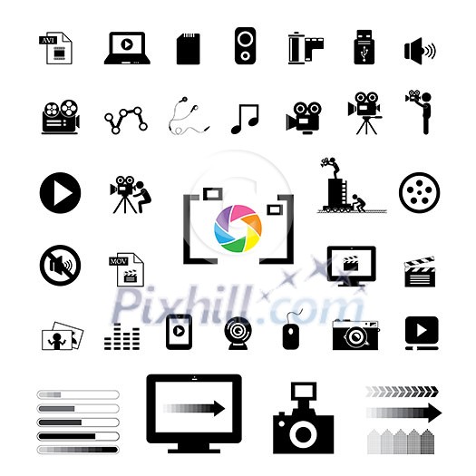 movie and media vector icon set movie and media vector icon set