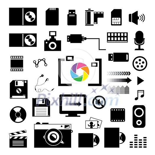 vector technology and storage icons set vector technology and storage icons set