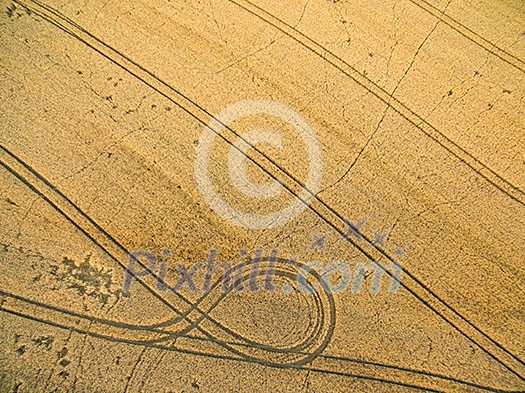 Farmland from above - aerial image of a lush green filed and a small country road with a car Farmland from above - aerial image of a lush green filed and a small country road with a car