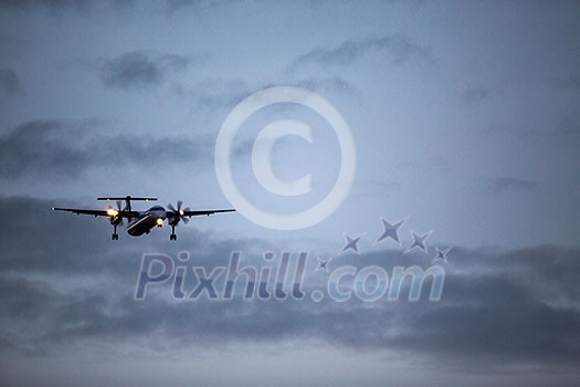 Passenger Airliner flying in the clouds