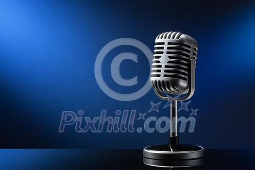 Retro microphone on blue background Retro microphone on blue background
