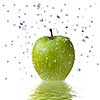 fresh water drops on green apple isolated on white