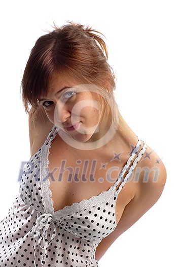 modest girl isolated on white modest girl isolated on white