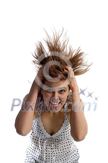 Smiling surprised girl isolated on white Smiling surprised girl isolated on white