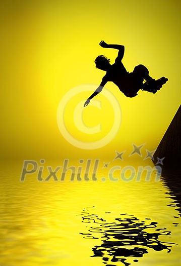silhouette of roller boy jumping in air silhouette of roller boy jumping in air