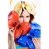 girl with color butterflies 2 isolated on a white