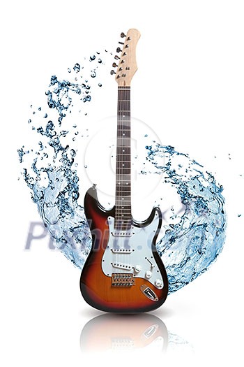 electric guitar with water splash isolated on white electric guitar with water splash isolated on white