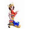 sitting girl with color butterflies isolated on a white