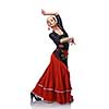 young woman dancing flamenco with castanets isolated on white