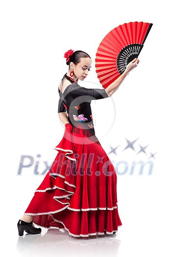 young woman dancing flamenco isolated on white young woman dancing flamenco isolated on white