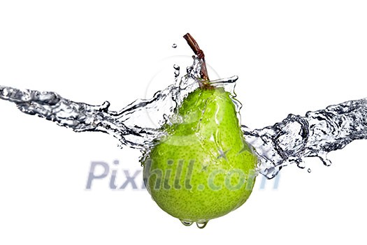 fresh water splash on green pear isolated on white fresh water splash on green pear isolated on white