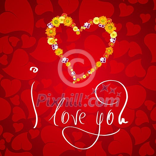 I love you. Card for Valentines day with small heart from flowers I love you. Card for Valentines day with small heart from flowers