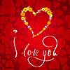 I love you. Card for Valentines day with small heart from flowers