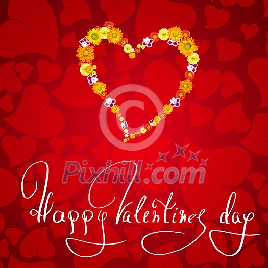 Card for Valentines day with greeting and heart from flowers Card for Valentines day with greeting and heart from flowers