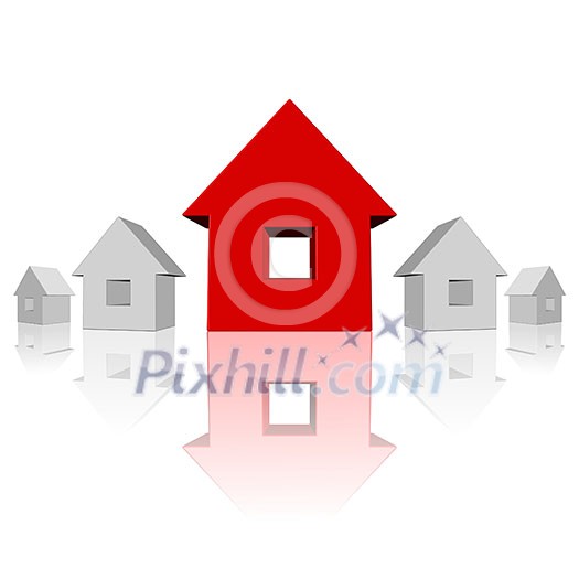 Symbols of house with reflection isolated on white Symbols of house with reflection isolated on white