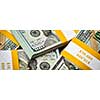 Creative business finance making money concept -  letterbox panoramic background of new 100 US dollars 2013 edition banknotes (bills) bundles close up