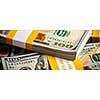 Creative business finance making money concept -  letterbox panoramic background of new 100 US dollars 2013 edition banknotes (bills) bundles close up