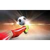 Close up image of footballer foot kicking the ball