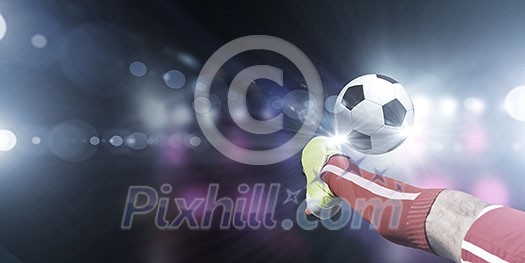 Close up image of footballer foot kicking the ball Close up image of footballer foot kicking the ball