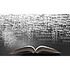Opened book and business leadership conceptual words