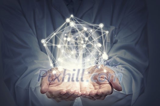 Global connection concept with digital planet in hands Global connection concept with digital planet in hands