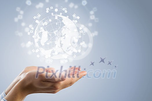 Global connection concept with digital planet in hands Global connection concept with digital planet in hands