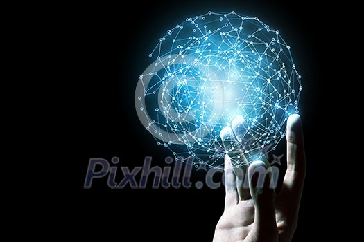 Global connection concept with digital planet in hands Global connection concept with digital planet in hands