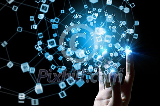 Global connection concept with digital planet in hands Global connection concept with digital planet in hands