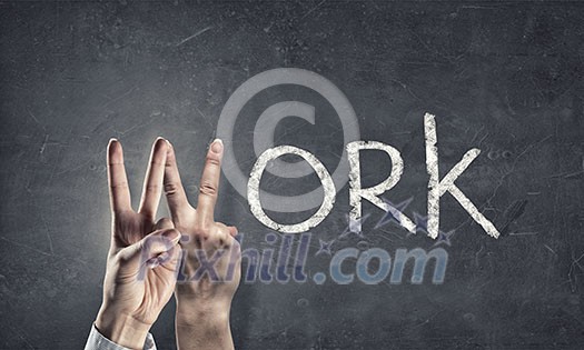 Conceptual image with word work and fingers instead of letter Conceptual image with word work and fingers instead of letter