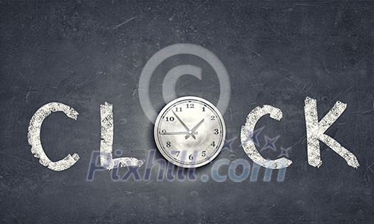 Conceptual image with word clock on gray background Conceptual image with word clock on gray background