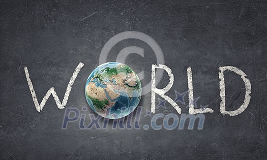 Word world with Earth planet instead of letter O. Elements of this image are furnished by NASA Word world with Earth planet instead of letter O. Elements of this image are furnished by NASA