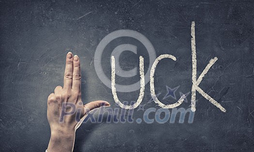 Luck word and fingers instead of letter L Luck word and fingers instead of letter L