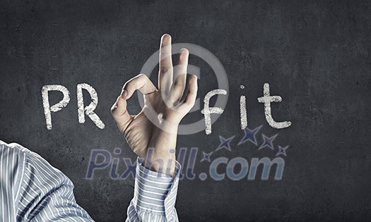 Word profit with human hand instead of letter Word profit with human hand instead of letter
