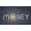 Word money with fife euro coin instead of letter O