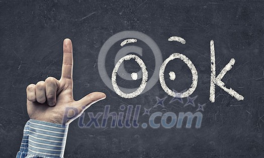 Look word with fingers instead of letter L Look word with fingers instead of letter L