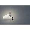 Plus size woman in casual sitting on cloud